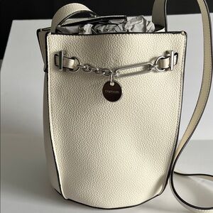 Calvin Klein Ivory Crossbody Bag with Silver Accents